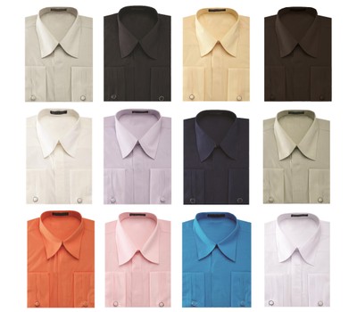 Men's Pleated French Cuff Pat Riley Collar Dress Shirt with Cufflinks ...