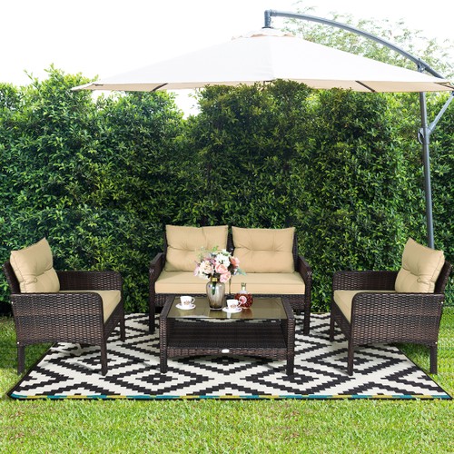 4 Piece Set: Costway Patio Rattan Set With Coffee Table