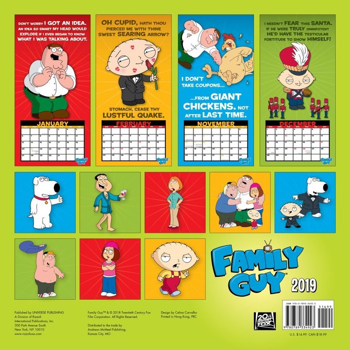 Family Guy 2025 Wall Calendar 12 Month Program