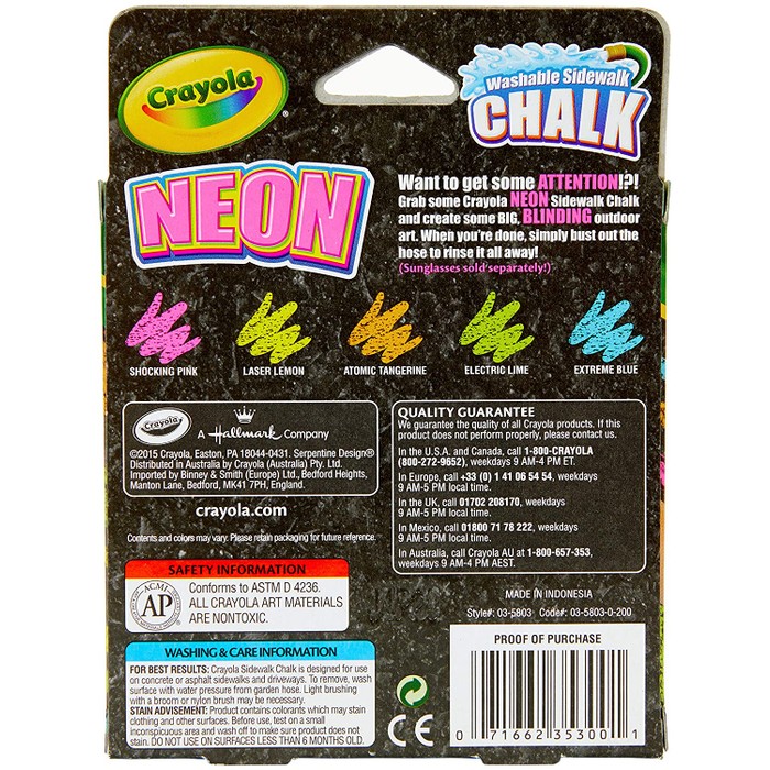 Crayola Special Effects Washable Sidewalk Chalk Assorted Neon Colors ...