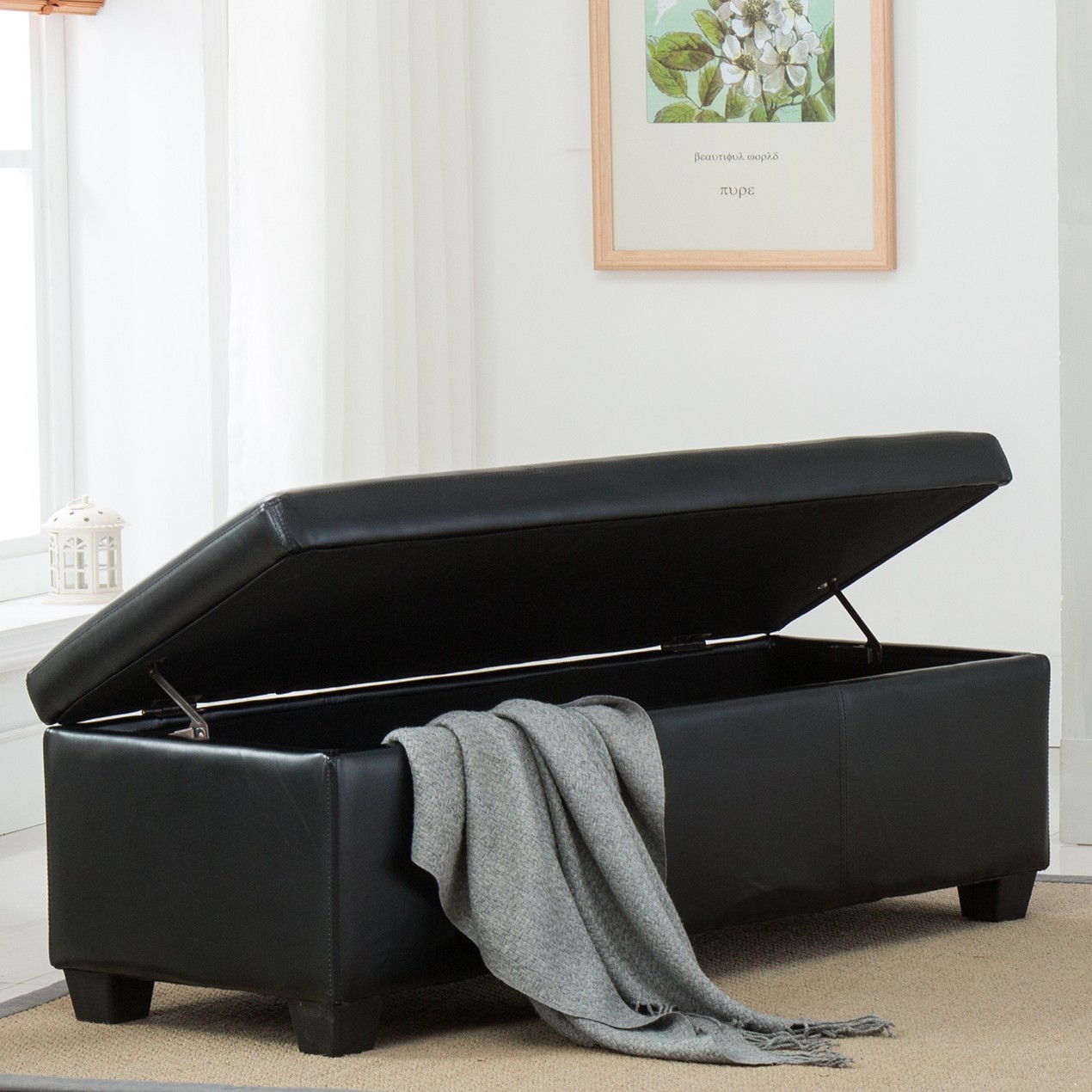 Belleze 48 Inch Long Rectangular Storage Elegant Ottoman Bench