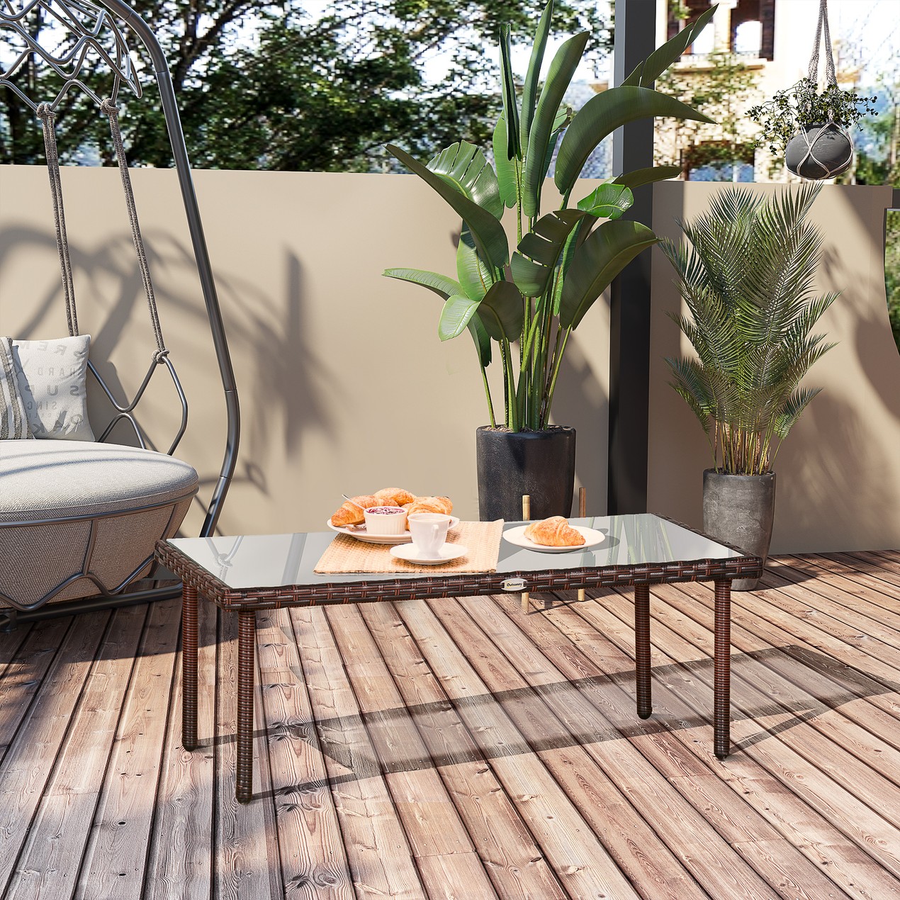 Patio Rattan Dining Table Outdoor All Weather Table Furniture for