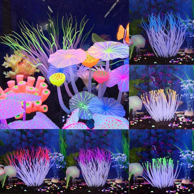 Silk Aquarium Plants Decor - Artificial Green & Red Fish Tank Plants, Various Sizes | Safe For Fish, No Maintenance