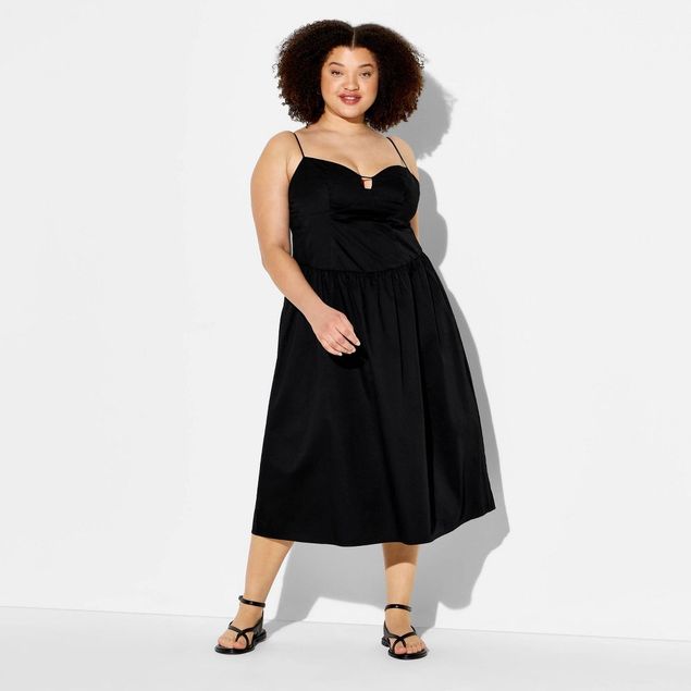 wild fable black dress WILD FABLE Dress Black Tiered Long Maxi V-neck sheath Breathable Casual Classic