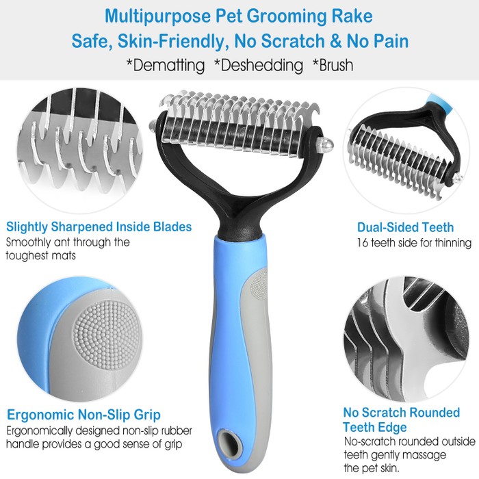 Dog Grooming Rakes 2 Sided Undercoat Rake Pet Dematting Shedding Comb ...