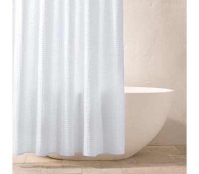 Waffle Shower Curtain White - Casaluna: Cotton Blend Machine Washable Butto