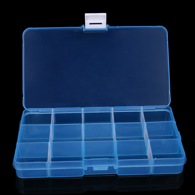 Plastic 15 Slots Adjustable Jewelry Storage Box Case Craft Organizer Bead