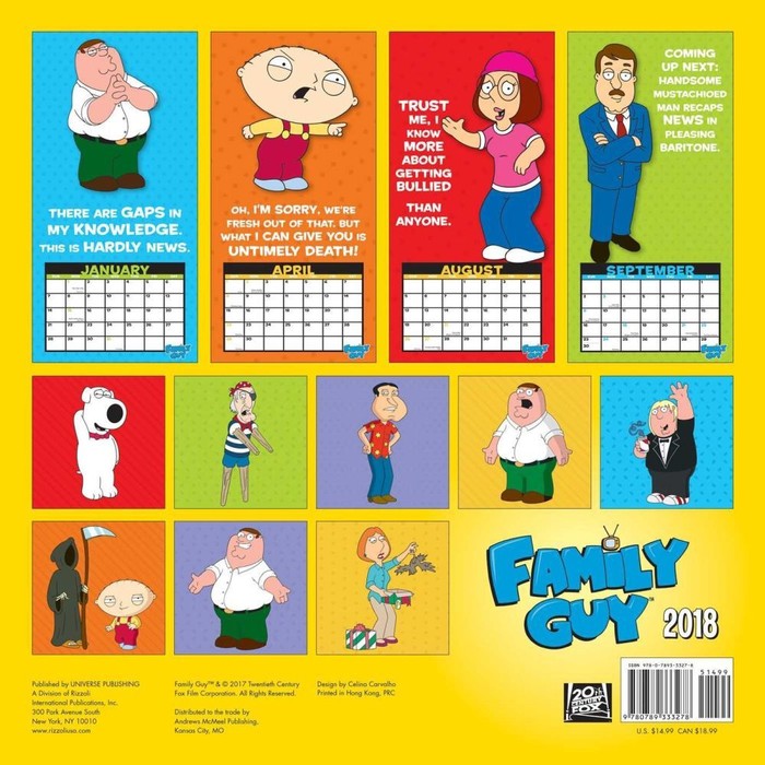 Family Guy Wall Calendar, Comedy TV by Calendars Tanga