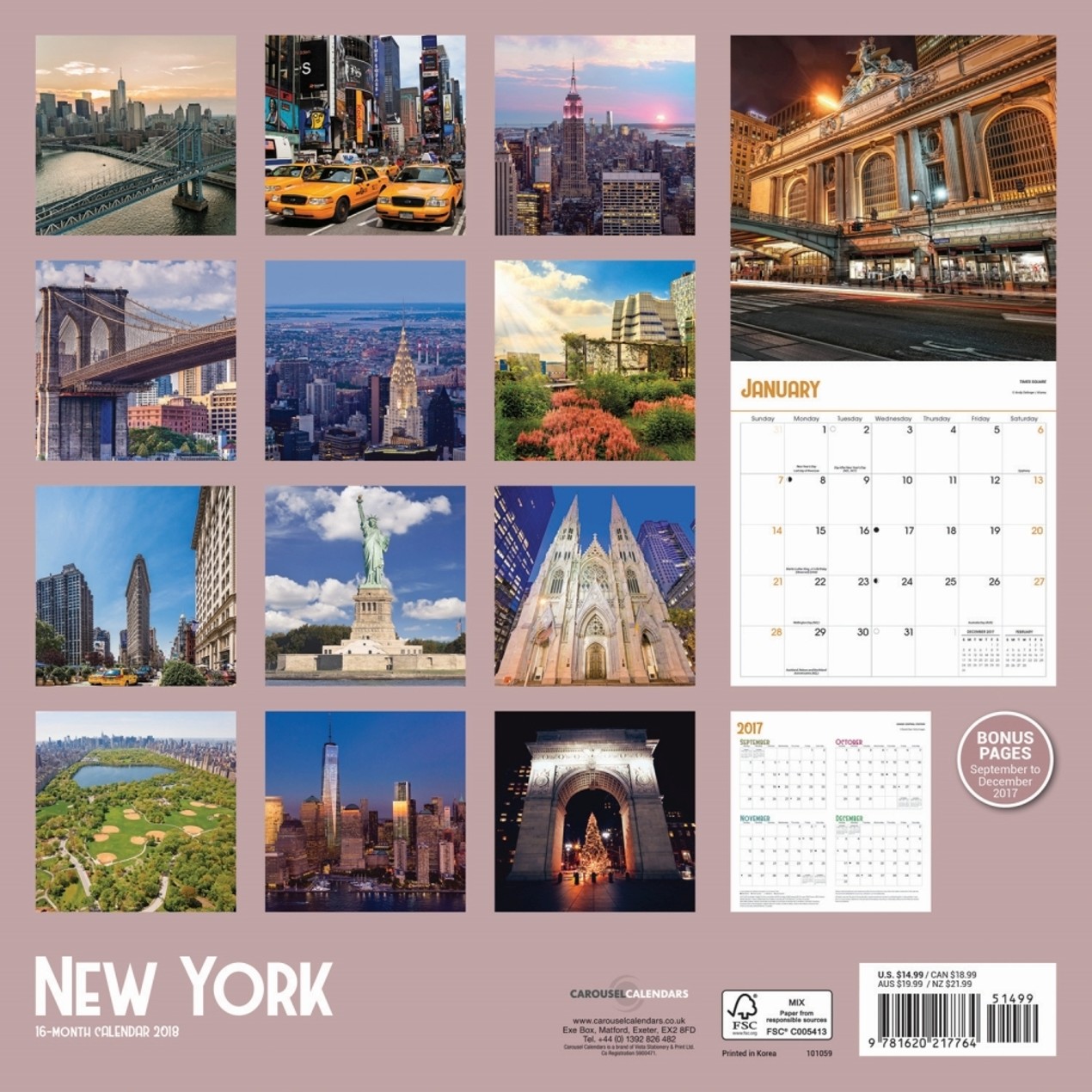 New York City Wall Calendar, by BrownTrout Tanga