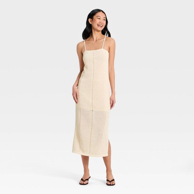 a new day cream dress Women's Ruched Knit Mini Dress