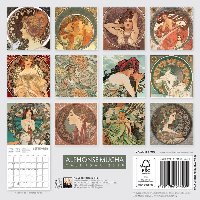 Alphonse Mucha Mini Wall Calendar, Fine Art by Calendars Tanga
