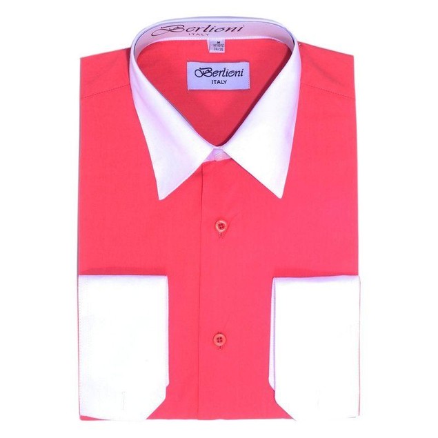 Mens Two-Tone Dress Shirt Coral / White Dress Shirt N531 - Tanga