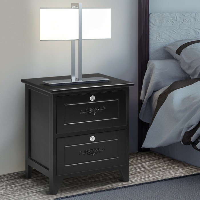 Costway Set of 2 Elegant Nightstand W/2 Locking Drawer End Table