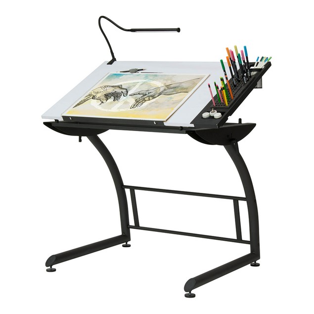 Offex 3 Piece Standing Drafting Table Set with Led Bar Lamp and Metal ...