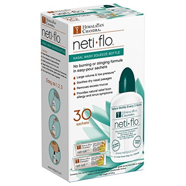 Himalayan Neti Flo Nasal Wash Bottle with 30 Sachets, 10 Ounce - Tanga