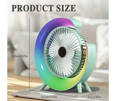 Portable Desktop Cooling Fan, Silent USB Desk Fan with Colorful RGB Ambient Light, 3‑Speed Adjustable