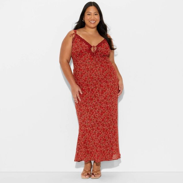 wild fable red dress Women's Lace-Up Back Maxi Bodycon Dress