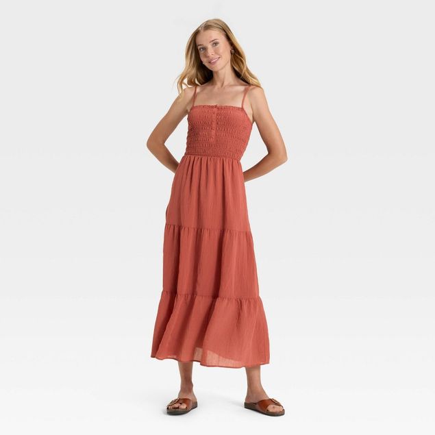 Women's Button-Front Smocked Maxi Sundress - Universal Thread Red S Women's Button-Front Smocked Maxi Sundress - Universal Thread Red S