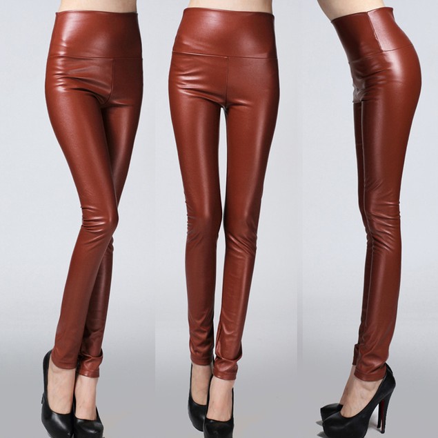 Tagoo Women High Waist Stretch Skinny Faux Leather Leggings Pants Slim ...