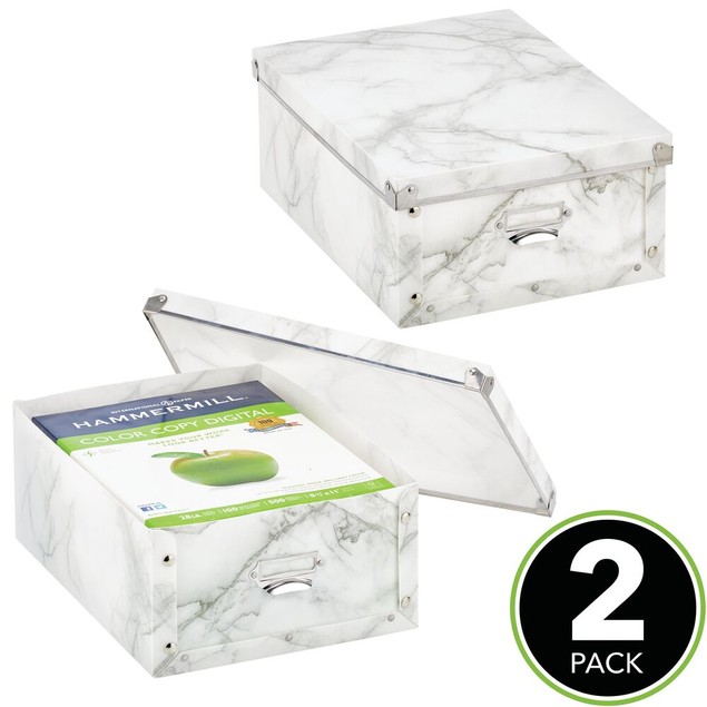 mDesign Storage Organizer Box with Lid and Metal Plate - 2 Pack ...