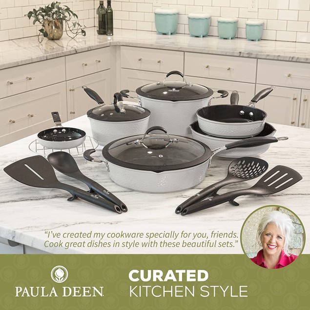 Paula Deen DFCW12S 14-Piece Hammered Aluminum Forged Cookware Set ...