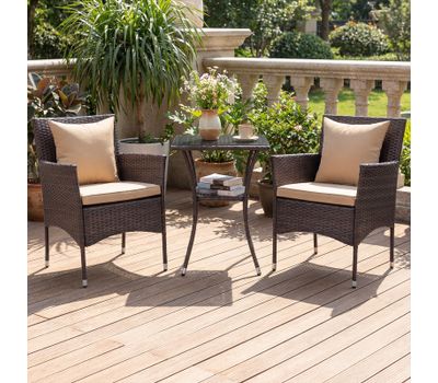 Costway 3-Piece Cushioned Patio Set with Glass Table