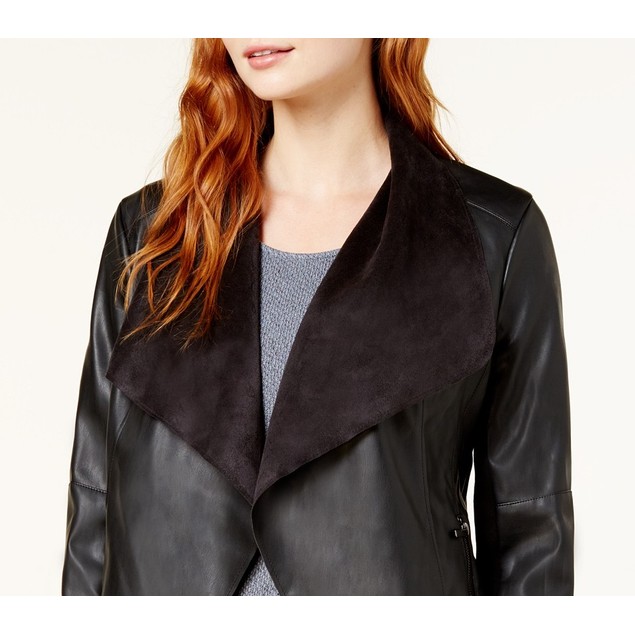 Bar III Women's Flyaway Faux-Leather Jacket Black Size Small - Tanga