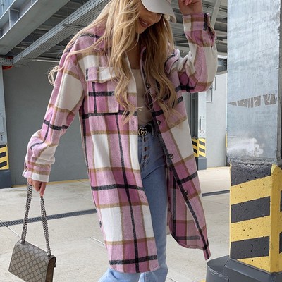 Flannel Plaid Button Down Shacket - Tanga