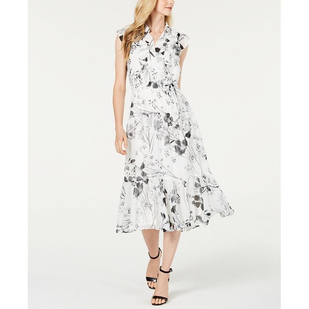 Calvin klein sales floral chiffon shirtdress