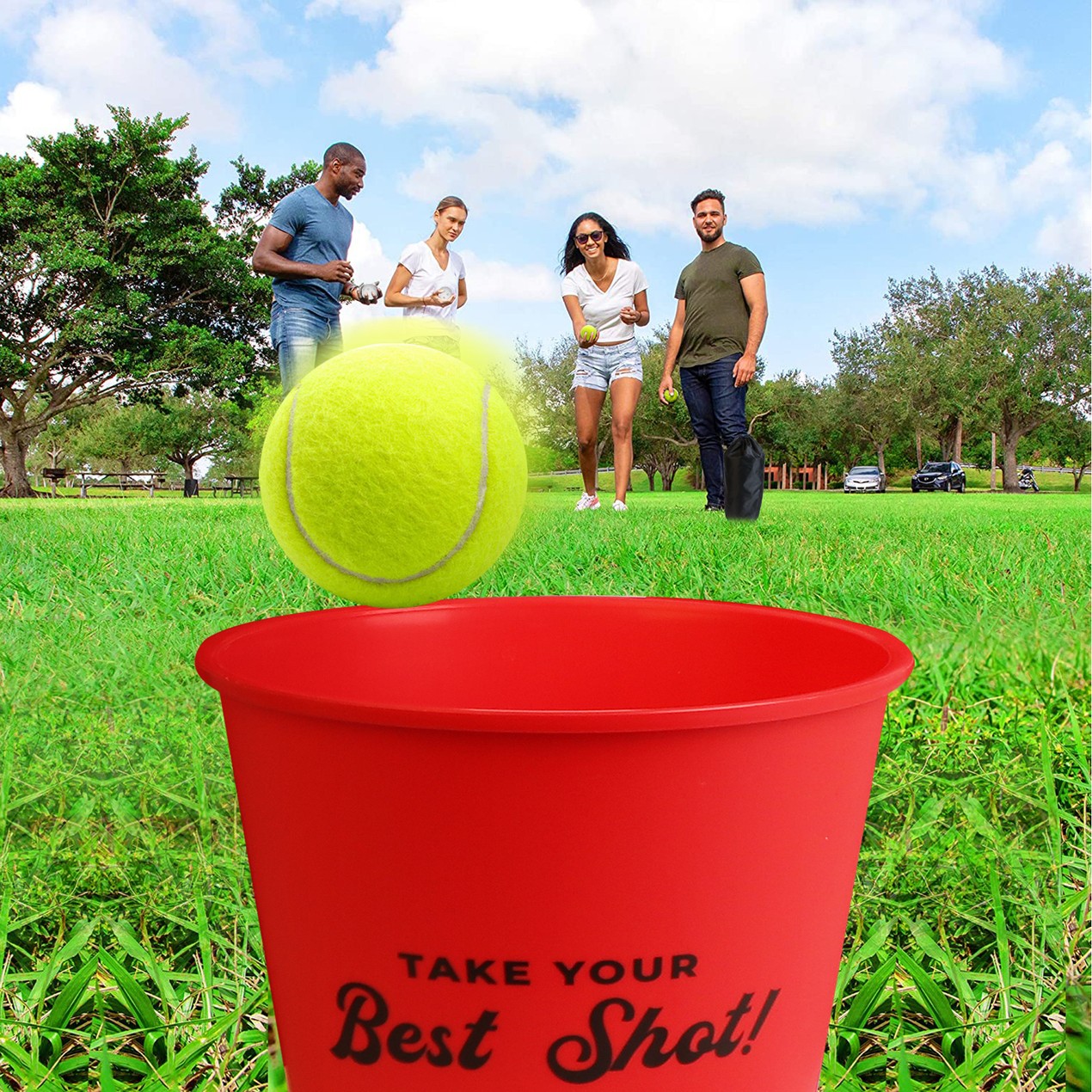 BIGTREE Bucket Ball Toss Backyard Family Fun Games Travel Bag Ruffle
