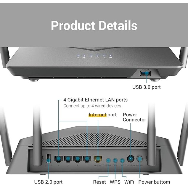 D-Link WiFi Router AC2600, Smart, Mesh (DIR-2640) - Tanga