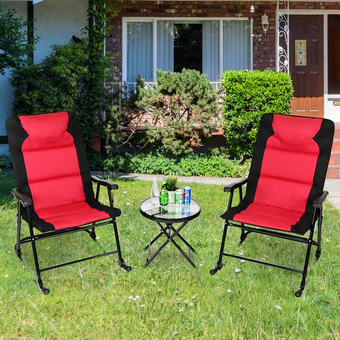 Costway 3 PCS Outdoor Folding Rocking Bistro Set - Tanga