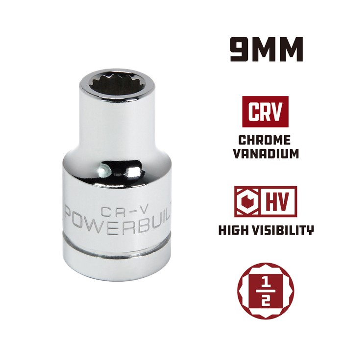 Powerbuilt 1/2 Inch Drive x 9 MM 12 Point Shallow Socket - 641764 - Tanga