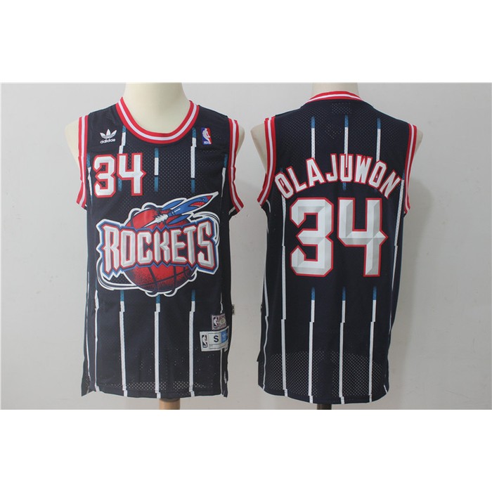 Houston Rockets #34 Olajuwon Navy Blue Throwback Basketball Jersey - Tanga