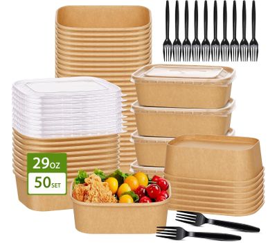 50 Pack 29oz Disposable Meal Prep Containers with Lids