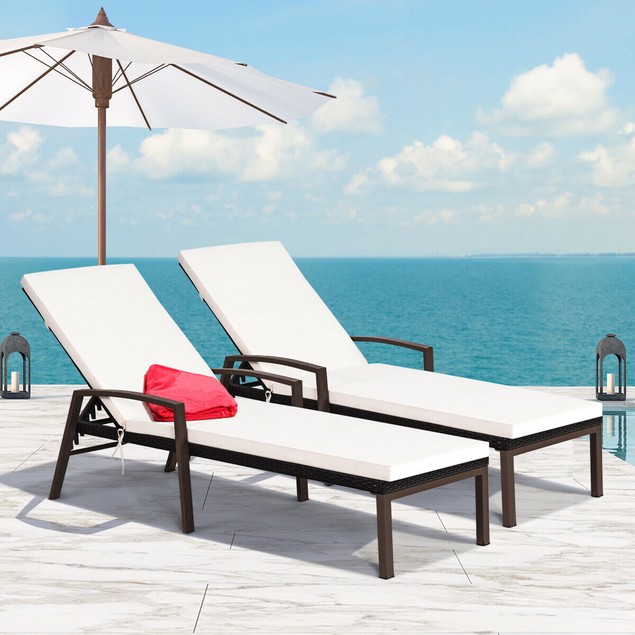 2 Piece Set: Patio Rattan Chaise Lounge Chairs