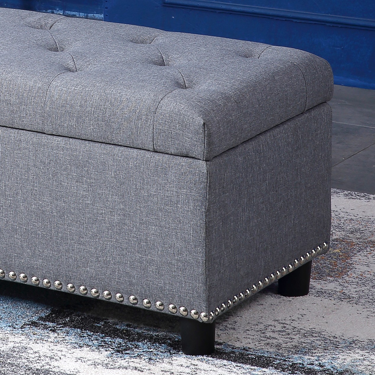 Belleze Rectangular Storage Fabric Ottoman Bench Tufted Footrest Belleze 48" Rectangular Storage Ottoman Bench Tufted Footrest Lift Top