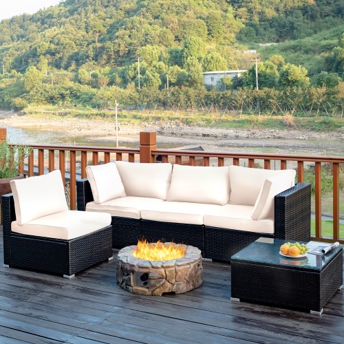 5 Piece Set: Costway Patio Rattan Furniture Set W/ Coffee Table
