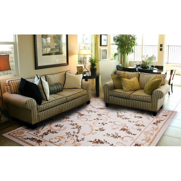 Traditional European Ivory All-Over Bordered Floral Tea Rose Area Rug ...