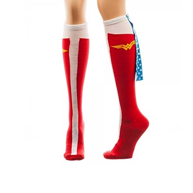 Wonder Woman Suit Up Knee High Socks With Shiny Cape Womens DC Comics Justice Le - Foto 3