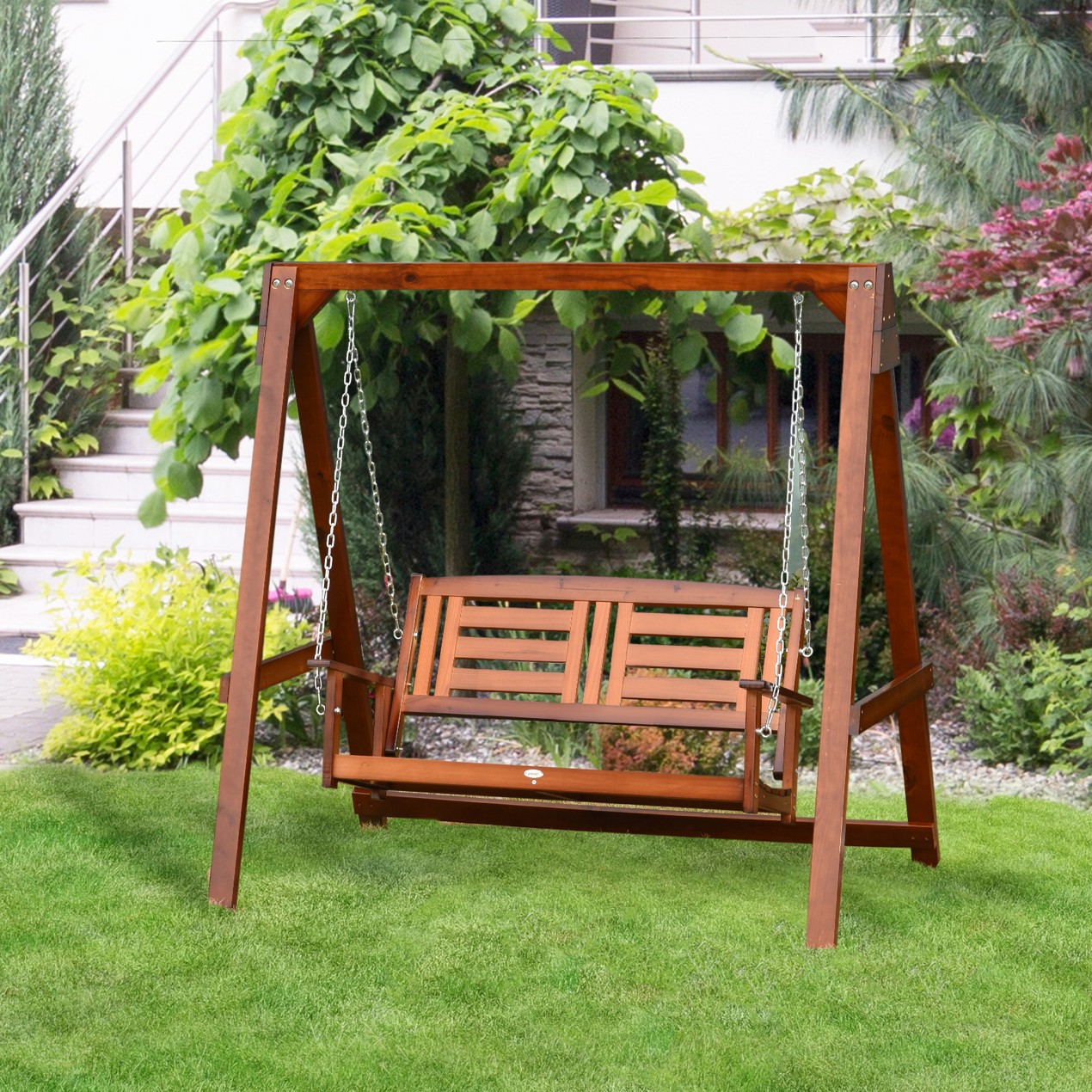 Outside & Backyard 2-Person Swing Bench w/ 550lb Capacity & Natural