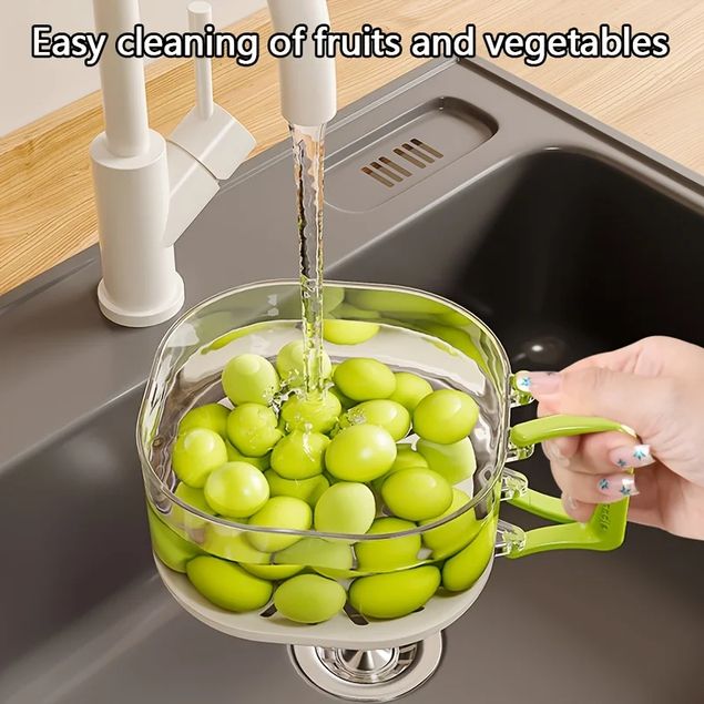 Container Drainer 2-in-1 Double Layer Drain Basket Fruit Drainer Container with Foldable ...