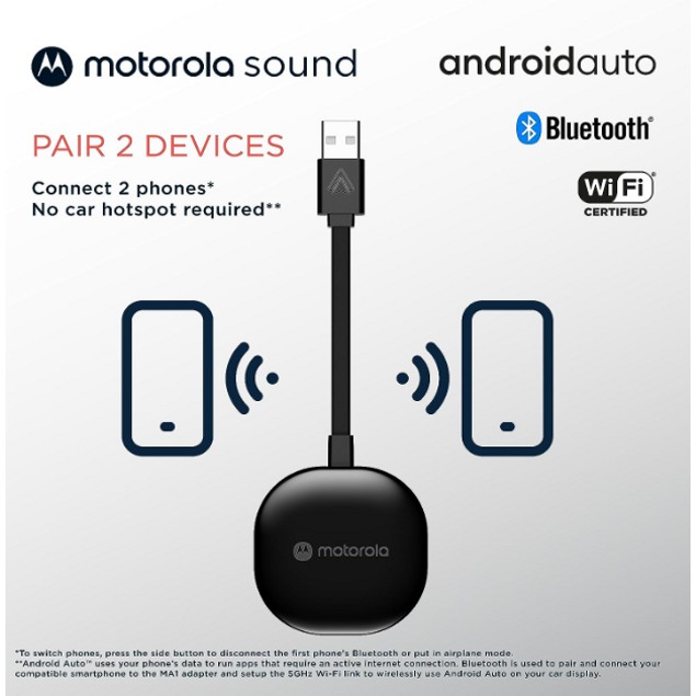 Motorola MA1 Wireless Android Auto Car Direct Plug-in USB Adapter - Tanga