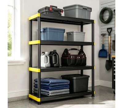 Costway 4-Tier Plastic Storage Shelf with Anti-Tipping Kit & Adjustable Feet, Easy Assembly