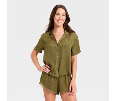Women's Luxury Collection Satin Notch Collar Top and Lace Trim Shorts Pajam