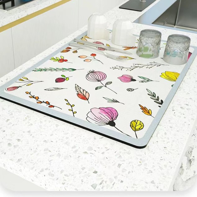 Kitchen Dish Drying Mat Super Absorbent Sink Drain Pad Tableware Coffee ...