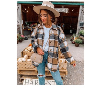 Long Sleeve Plaid Button Down Flannel Shacket - Tanga