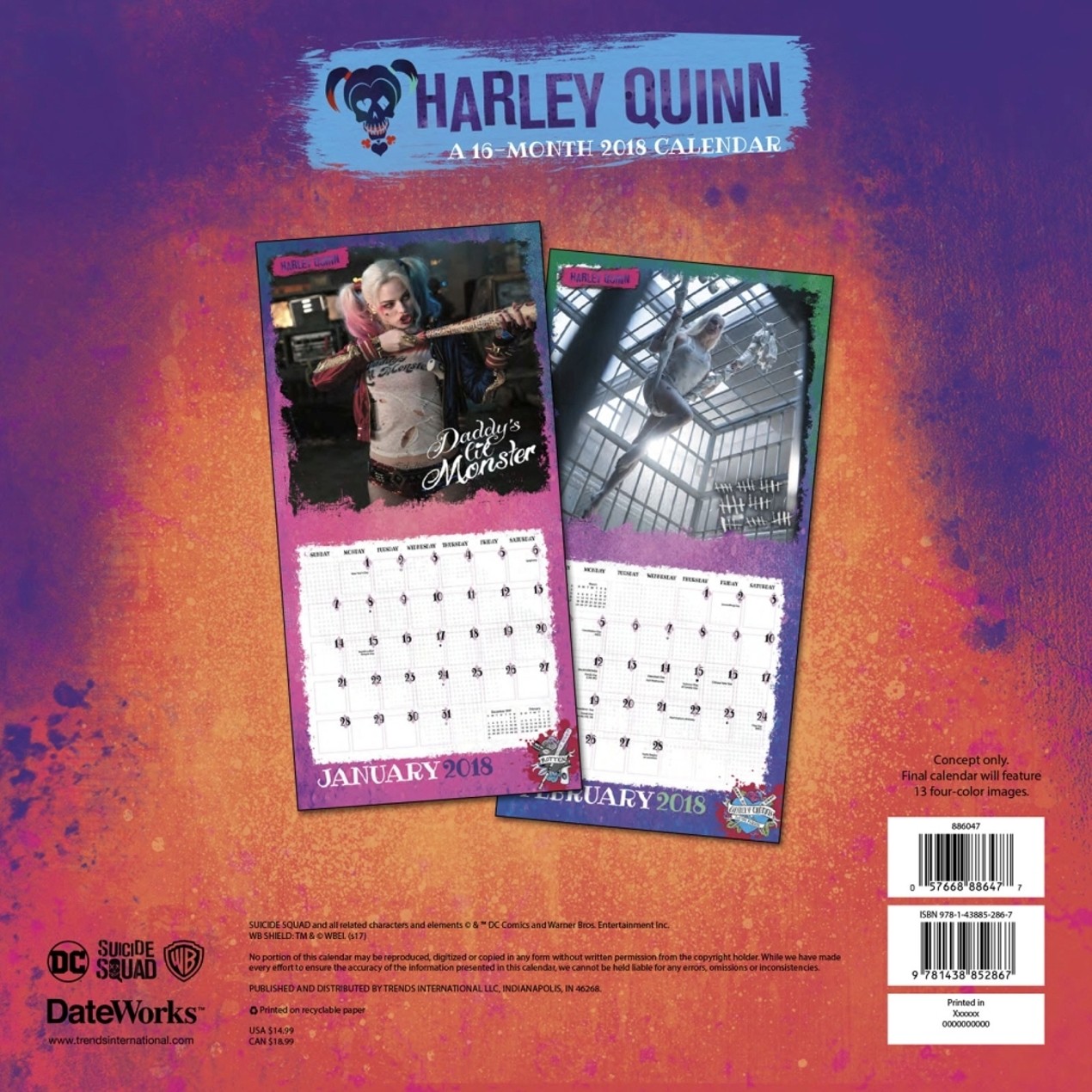 Harley Quinn Wall Calendar, Cartoons Comics by Trends International