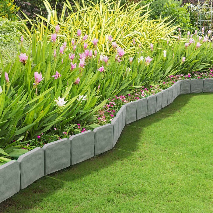Border Edging Design 20 PCS Cobbled Stone Effect Plastic Garden Lawn Border Edging - Tanga