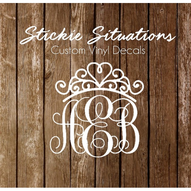 Princess Crown Script Monogram Decal - BelleChic